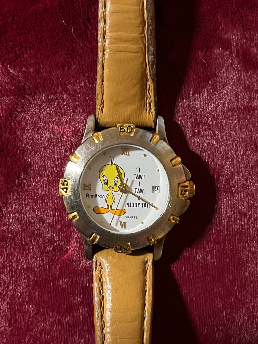 Armitron Tweety Watch with Yellow Leather Strap and Gold Accents new battery